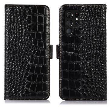 Samsung Galaxy S26 Ultra Crocodile Series Læderpung med RFID - Sort