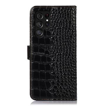Samsung Galaxy S26 Ultra Crocodile Series Læderpung med RFID - Sort