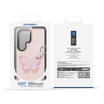 Samsung Galaxy S26 Ultra Dux Ducis Luvy cover med fingerring/håndrem - lyserød / sommerfugl