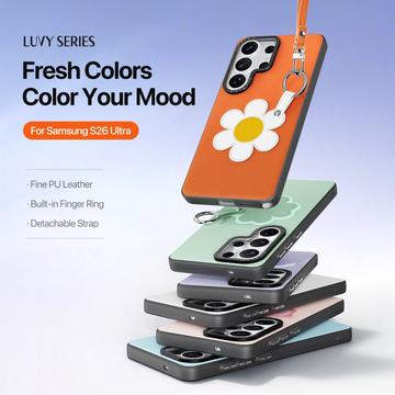 Samsung Galaxy S26 Ultra Dux Ducis Luvy cover med fingerring/håndrem - Orange / Marguerit