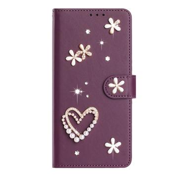 Samsung Galaxy S26 Ultra-pungetui med hjerter og blomster - mørk lilla