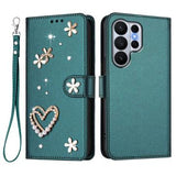Samsung Galaxy S26 Ultra-pungetui med hjerter og blomster - grøn