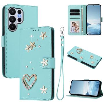 Samsung Galaxy S26 Ultra-pungetui med hjerter og blomster - Mynte