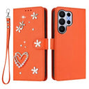 Samsung Galaxy S26 Ultra-pungetui med hjerter og blomster - orange