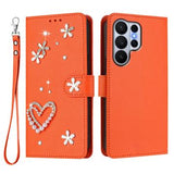 Samsung Galaxy S26 Ultra-pungetui med hjerter og blomster - orange