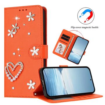 Samsung Galaxy S26 Ultra-pungetui med hjerter og blomster - orange