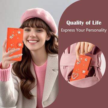 Samsung Galaxy S26 Ultra-pungetui med hjerter og blomster - orange