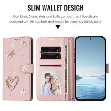 Samsung Galaxy S26 Ultra-pungetui med hjerter og blomster - lyserød