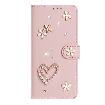Samsung Galaxy S26 Ultra-pungetui med hjerter og blomster - lyserød