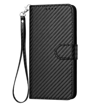 Samsung Galaxy S26 Ultra Premium Wallet-etui med rem - kulfiberstruktur - kulsort