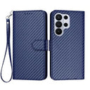 Samsung Galaxy S26 Ultra Premium Wallet-etui med rem - kulfiberstruktur - Kulstofblå