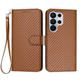 Samsung Galaxy S26 Ultra Premium Wallet-etui med rem - kulfiberstruktur - Kulstofkaffe
