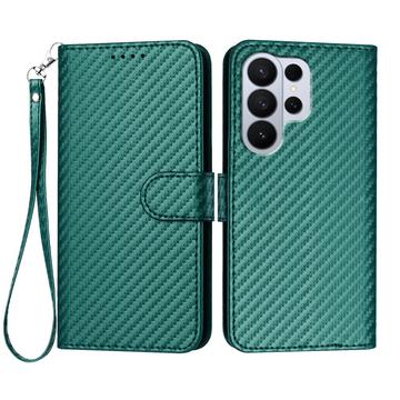 Samsung Galaxy S26 Ultra Premium Wallet-etui med rem - kulfiberstruktur - Kulstofgrøn