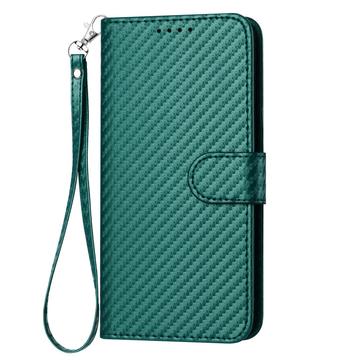 Samsung Galaxy S26 Ultra Premium Wallet-etui med rem - kulfiberstruktur - Kulstofgrøn