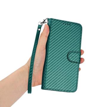 Samsung Galaxy S26 Ultra Premium Wallet-etui med rem - kulfiberstruktur - Kulstofgrøn