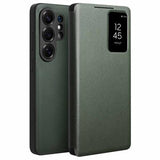 Samsung Galaxy S26 Ultra Qialino Smart View Flip Lædercover - Grøn