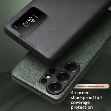 Samsung Galaxy S26 Ultra Qialino Smart View Flip Lædercover - Grøn