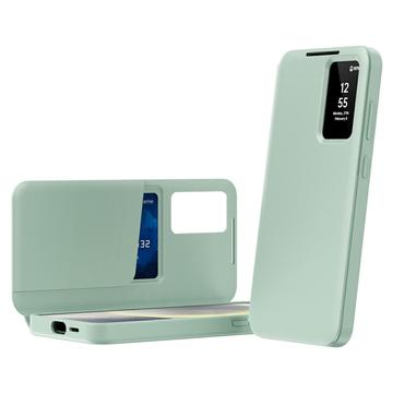 Samsung Galaxy S26 Ultra Smart Clear View Flip etui med kortplads - Lysegrøn