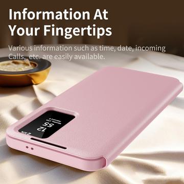 Samsung Galaxy S26 Ultra Smart Clear View Flip etui med kortplads - Pink