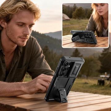 Samsung Galaxy S26 Ultra Tech-Protect Kevlar Cam+ 2-sæt cover - skærmbeskytter, kamerabeskytter, stativ - sort