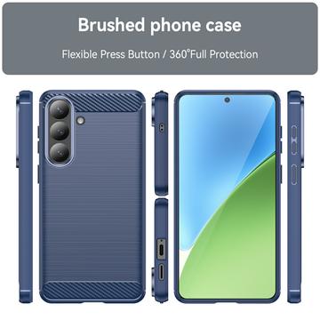 Samsung Galaxy S26+ Børstet TPU Cover - Karbonfiber - blå