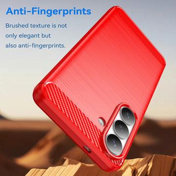Samsung Galaxy S26+ Børstet TPU Cover - Karbonfiber - rød