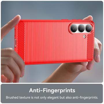 Samsung Galaxy S26+ Børstet TPU Cover - Karbonfiber - rød