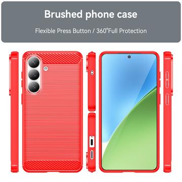 Samsung Galaxy S26+ Børstet TPU Cover - Karbonfiber - rød