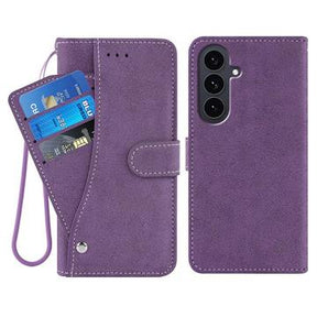Samsung Galaxy S26+ Elegant retro-pungetui med roterende kortholder - Lilla