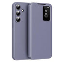 Samsung Galaxy S26+ Smart Clear View Flip etui med kortplads - grå-lilla