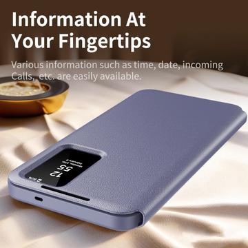 Samsung Galaxy S26+ Smart Clear View Flip etui med kortplads - grå-lilla