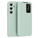 Samsung Galaxy S26+ Smart Clear View Flip etui med kortplads - Lysegrøn
