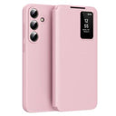 Samsung Galaxy S26+ Smart Clear View Flip etui med kortplads - Pink