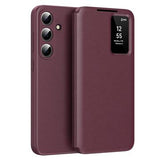 Samsung Galaxy S26+ Smart Clear View Flip etui med kortplads - Vinrød