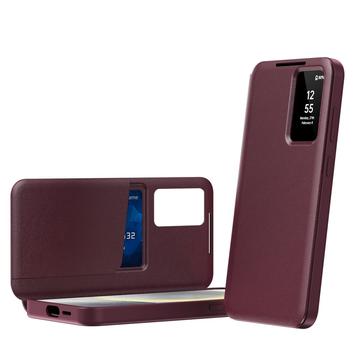 Samsung Galaxy S26+ Smart Clear View Flip etui med kortplads - Vinrød