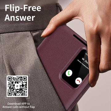 Samsung Galaxy S26+ Smart Clear View Flip etui med kortplads - Vinrød