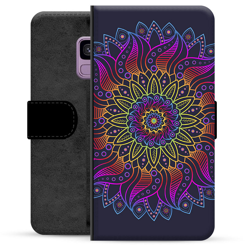 Samsung Galaxy S9 Premium Flip Cover med Pung - Farverig Mandala