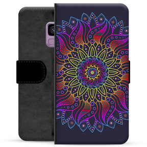 Samsung Galaxy S9 Premium Flip Cover med Pung - Farverig Mandala