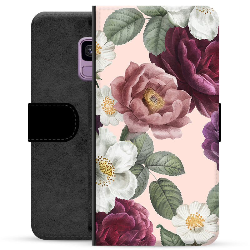 Samsung Galaxy S9 Premium Flip Cover med Pung - Romantiske Blomster