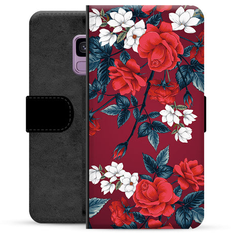 Samsung Galaxy S9 Premium Flip Cover med Pung - Vintage Blomster
