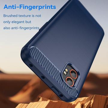 Samsung Galaxy XCover7 Pro Børstet TPU Cover - Karbonfiber - blå