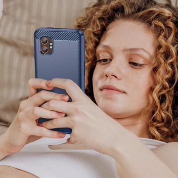 Samsung Galaxy XCover7 Pro Børstet TPU Cover - Karbonfiber - blå
