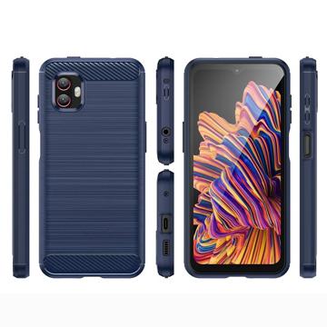 Samsung Galaxy Xcover6 Pro Børstet TPU Cover - Karbonfiber - Blå