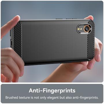 Samsung Galaxy Xcover7 Børstet TPU Cover - Karbonfiber - Sort