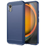 Samsung Galaxy Xcover7 Børstet TPU Cover - Karbonfiber - Blå