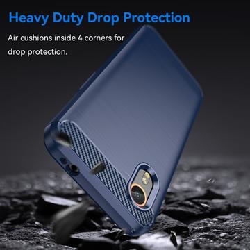 Samsung Galaxy Xcover7 Børstet TPU Cover - Karbonfiber - Blå