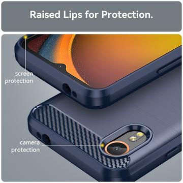 Samsung Galaxy Xcover7 Børstet TPU Cover - Karbonfiber - Blå