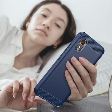Samsung Galaxy Xcover7 Børstet TPU Cover - Karbonfiber - Blå