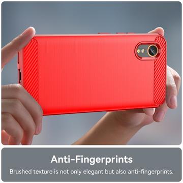Samsung Galaxy Xcover7 Børstet TPU Cover - Karbonfiber - Rød
