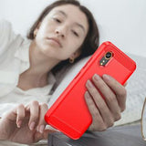 Samsung Galaxy Xcover7 Børstet TPU Cover - Karbonfiber - Rød